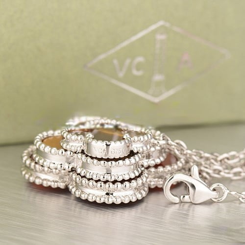 Van Cleef & Arpels Magic Alhambra Necklace White Gold 6 Motifs With Tiger’s Eye Onyx Mother Of Pearl - Image 4