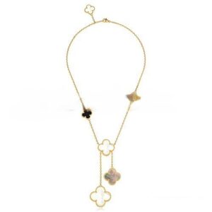 Van Cleef & Arpels Magic Alhambra Necklace Yellow Gold 6 Motifs With White Gray Mother Of Pearl