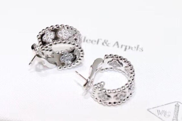 Van Cleef & Arpels Perlee Clovers Hoop Earrings White Gold Diamond - Image 8