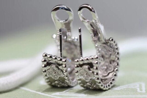 Van Cleef & Arpels Perlee Clovers Hoop Earrings White Gold Diamond - Image 6