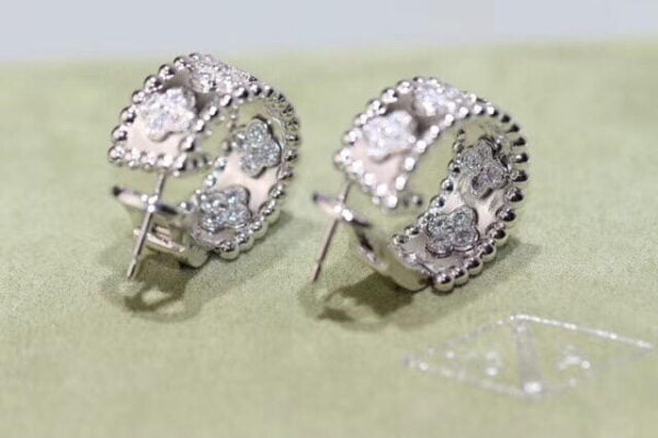 Van Cleef & Arpels Perlee Clovers Hoop Earrings White Gold Diamond - Image 3