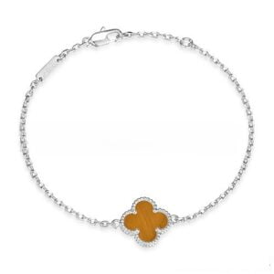 Van Cleef & Arpels Sweet Alhambra Bracelet White Gold With Tiger’s Eye Mother Of Pearl