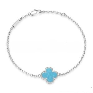 Van Cleef & Arpels Sweet Alhambra Bracelet White Gold With Turquoise Mother Of Pearl