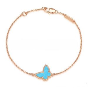 Van Cleef & Arpels Sweet Alhambra Butterfly Bracelet Pink Gold With Turquoise Mother Of Pearl