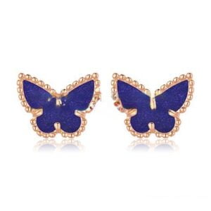 Van Cleef & Arpels Sweet Alhambra Butterfly Earrings Pink Gold With Lapis Stone Mother Of Pearl