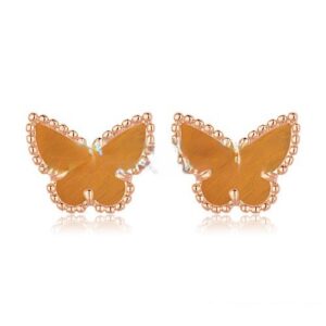 Van Cleef & Arpels Sweet Alhambra Butterfly Earrings Pink Gold With Tiger’s Eye Mother Of Pearl