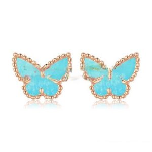 Van Cleef & Arpels Sweet Alhambra Butterfly Earrings Pink Gold With Turquoise Mother Of Pearl