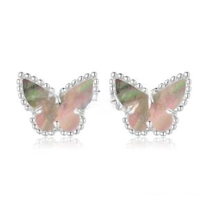 Van Cleef & Arpels Sweet Alhambra Butterfly Earrings White Gold With Gray Mother Of Pearl