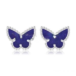 Van Cleef & Arpels Sweet Alhambra Butterfly Earrings White Gold With Lapis Stone Mother Of Pearl