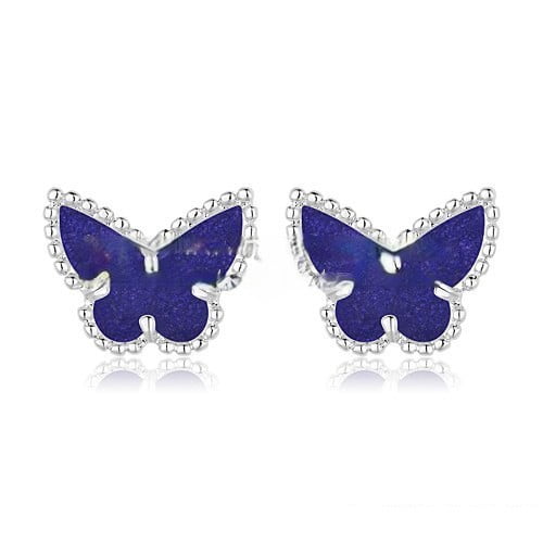 Van Cleef & Arpels Sweet Alhambra Butterfly Earrings White Gold With Lapis Stone Mother Of Pearl