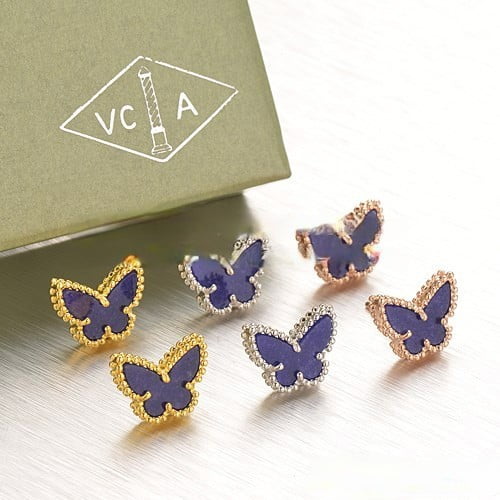 Van Cleef & Arpels Sweet Alhambra Butterfly Earrings White Gold With Lapis Stone Mother Of Pearl - Image 5