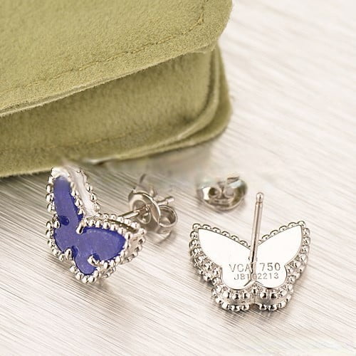 Van Cleef & Arpels Sweet Alhambra Butterfly Earrings White Gold With Lapis Stone Mother Of Pearl - Image 4