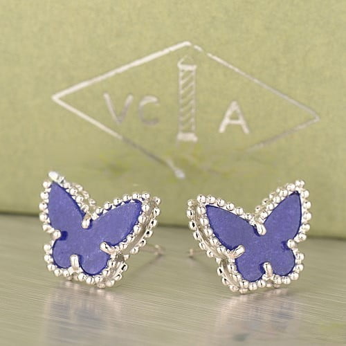 Van Cleef & Arpels Sweet Alhambra Butterfly Earrings White Gold With Lapis Stone Mother Of Pearl - Image 3