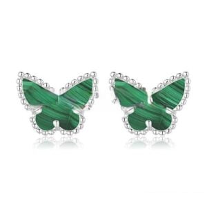 Van Cleef & Arpels Sweet Alhambra Butterfly Earrings White Gold With Malachite Mother Of Pearl
