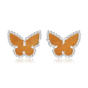 Van Cleef & Arpels Sweet Alhambra Butterfly Earrings White Gold With Tiger’s Eye Mother Of Pearl