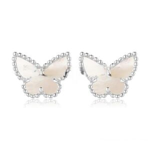 Van Cleef & Arpels Sweet Alhambra Butterfly Earrings White Gold With White Mother Of Pearl