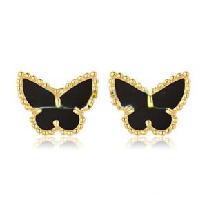 Van Cleef & Arpels Sweet Alhambra Butterfly Earrings Yellow Gold With Black Onyx Mother Of Pearl