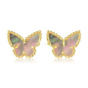 Van Cleef & Arpels Sweet Alhambra Butterfly Earrings Yellow Gold With Gray Mother Of Pearl