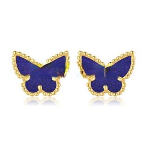 Van Cleef & Arpels Sweet Alhambra Butterfly Earrings Yellow Gold With Lapis Stone Mother Of Pearl
