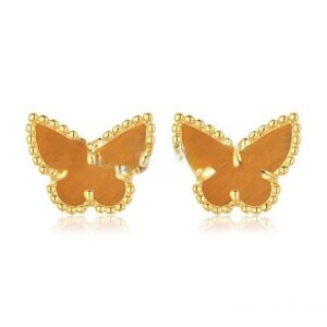 Van Cleef & Arpels Sweet Alhambra Butterfly Earrings Yellow Gold With Tiger’s Eye Mother Of Pearl