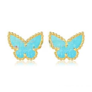 Van Cleef & Arpels Sweet Alhambra Butterfly Earrings Yellow Gold With Turquoise Mother Of Pearl
