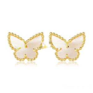 Van Cleef & Arpels Sweet Alhambra Butterfly Earrings Yellow Gold With White Mother Of Pearl