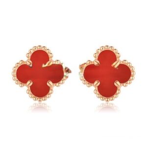 Van Cleef & Arpels Sweet Alhambra Earrings Pink Gold With Carnelian Mother Of Pearl