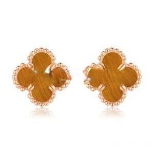 Van Cleef & Arpels Sweet Alhambra Earrings Pink Gold With Tiger’s Eye Mother Of Pearl