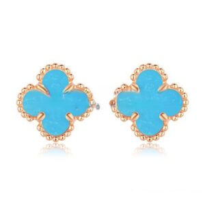 Van Cleef & Arpels Sweet Alhambra Earrings Pink Gold With Turquoise Mother Of Pearl