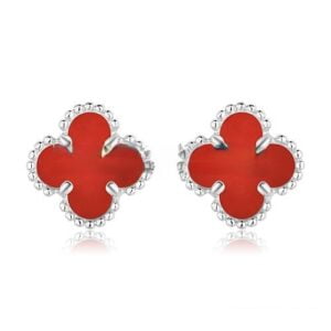 Van Cleef & Arpels Sweet Alhambra Earrings White Gold With Carnelian Mother Of Pearl