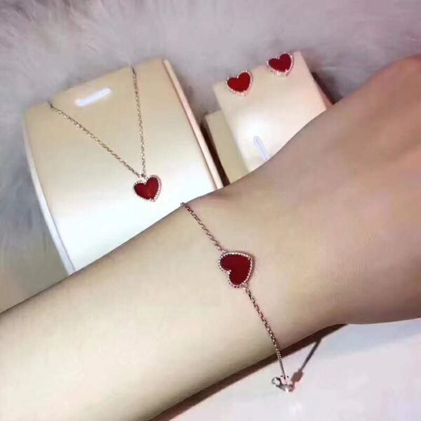Van Cleef & Arpels Sweet Alhambra Heart Bracelet Pink Gold Carnelian - Image 4