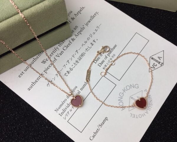 Van Cleef & Arpels Sweet Alhambra Heart Bracelet Pink Gold Carnelian - Image 3