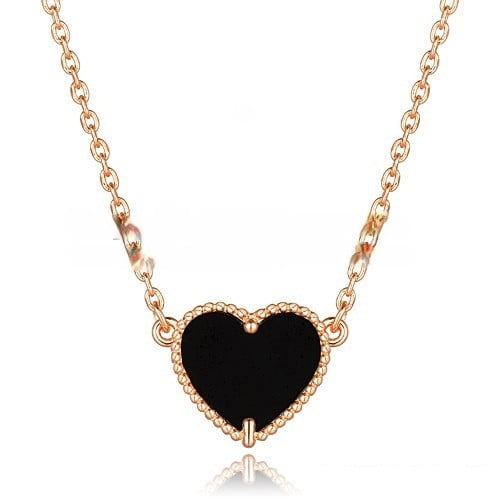 Van Cleef Arpels Sweet Alhambra Heart Pendant Pink Gold With Black Onyx Mother Of Pearl