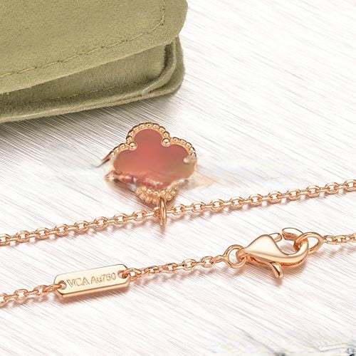 Van Cleef & Arpels Sweet Alhambra Pendant Pink Gold With Carnelian Mother Of Pearl 9mm - Image 4