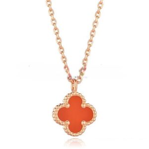 Van Cleef & Arpels Sweet Alhambra Pendant Pink Gold With Carnelian Mother Of Pearl 9mm
