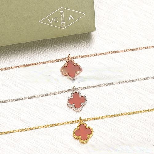 Van Cleef & Arpels Sweet Alhambra Pendant Pink Gold With Carnelian Mother Of Pearl 9mm - Image 5