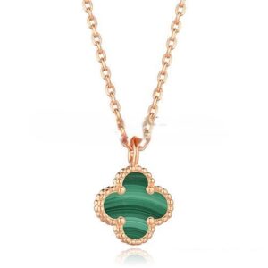 Van Cleef & Arpels Sweet Alhambra Pendant Pink Gold With Malachite Mother Of Pearl 9mm