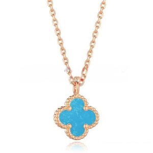 Van Cleef & Arpels Sweet Alhambra Pendant Pink Gold With Turquoise Mother Of Pearl 9mm