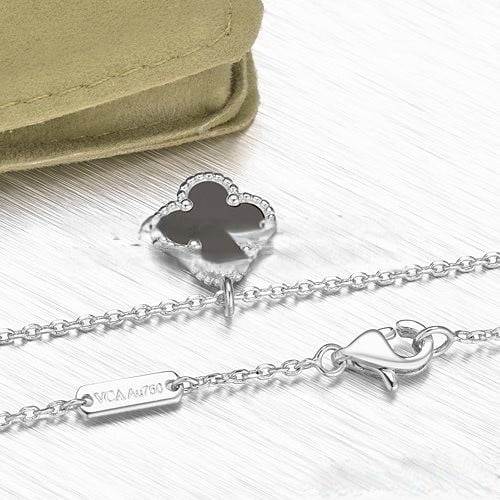 Van Cleef & Arpels Sweet Alhambra Pendant White Gold With Black Agate Mother Of Pearl 9mm - Image 4