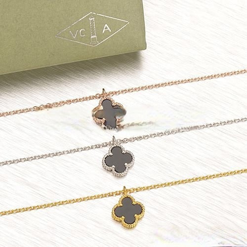 Van Cleef & Arpels Sweet Alhambra Pendant White Gold With Black Agate Mother Of Pearl 9mm - Image 5