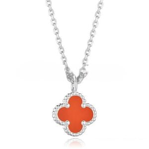 Van Cleef & Arpels Sweet Alhambra Pendant White Gold With Carnelian Mother Of Pearl 9mm