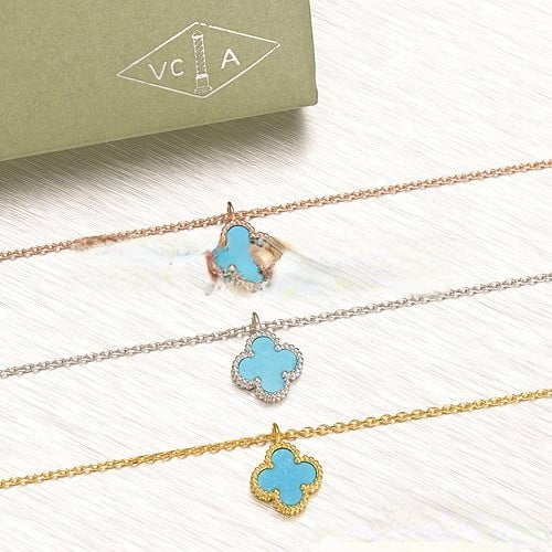 Van Cleef & Arpels Sweet Alhambra Pendant Yellow Gold With Turquoise Mother Of Pearl 9mm - Image 5