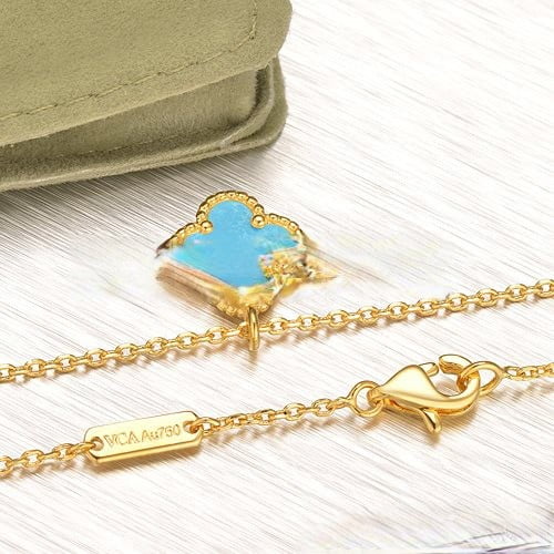 Van Cleef & Arpels Sweet Alhambra Pendant Yellow Gold With Turquoise Mother Of Pearl 9mm - Image 3