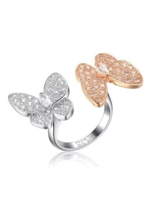 Van Cleef Arpels Two Butterfly Between The Finger Ring Pink Gold Round Pink Sapphires