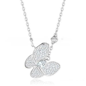 Van Cleef Arpels Two Butterfly Necklace White Gold Stone Combination With Pave Diamonds