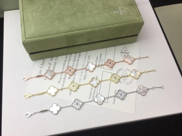 Van Cleef & Arpels Vintage Alhambra Bracelet 5 Motifs Mother-of-pearl Diamond - Image 4