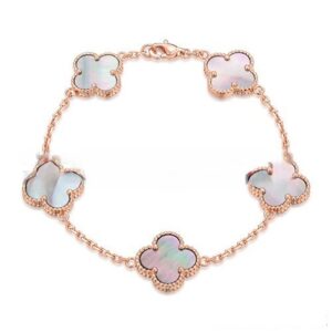 Van Cleef & Arpels Vintage Alhambra Bracelet 5 Motifs Pink Gold With Gray Mother Of Pearl