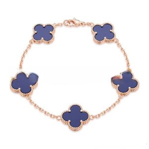 Van Cleef & Arpels Vintage Alhambra Bracelet 5 Motifs Pink Gold With Lapis Mother Of Pearl