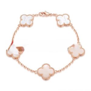 Van Cleef & Arpels Vintage Alhambra Bracelet 5 Motifs Pink Gold With White Mother Of Pearl