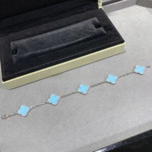 Van Cleef & Arpels Vintage Alhambra Bracelet 5 Motifs Turquoise and White Gold